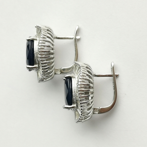 Sapphire Earrings Sterling Silver Omega Back - Picture 8 of 15